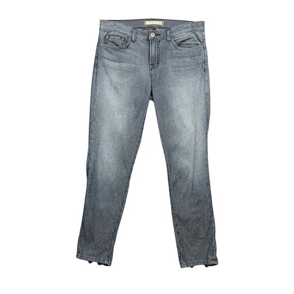 J Brand Jeans Womens 30 Blue White Denim Pin Striped Ankle Zip Skinny Stretch - Picture 1 of 15